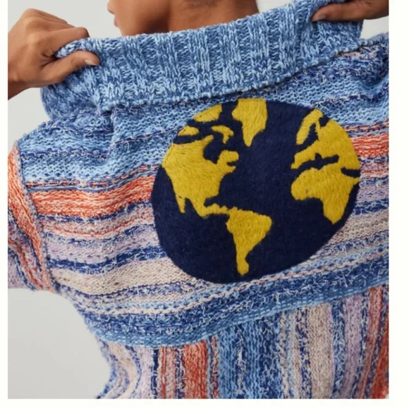 Anthropologie Pilcro Embroidered Earth Cardigan Sweater SIZE M - Picture 2 of 6